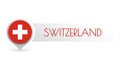 Switzerland flag. Circle flag button in the map marker shape. Swiss country icon, badge or banner. Vector illustration. Royalty Free Stock Photo